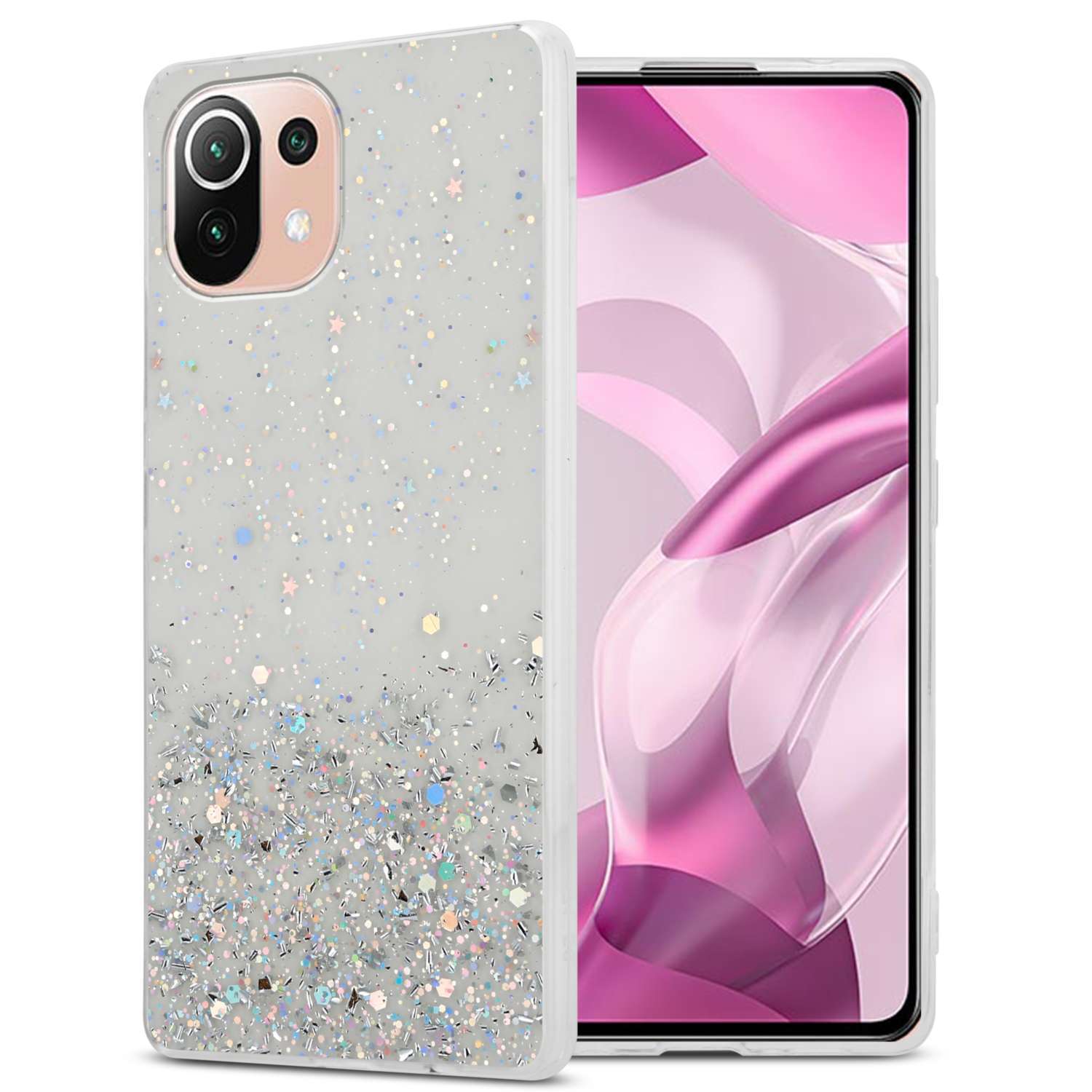 Etui Cadorabo do Xiaomi Mi 11 LITE (4G / 5G) / 11 LITE NE w kolorze przezroczystym z brokatowym pokrowcem ochronnym wykonanym z elastycznego silikonu TPU z błyszczącym brokatowym etui na telefon komórkowy