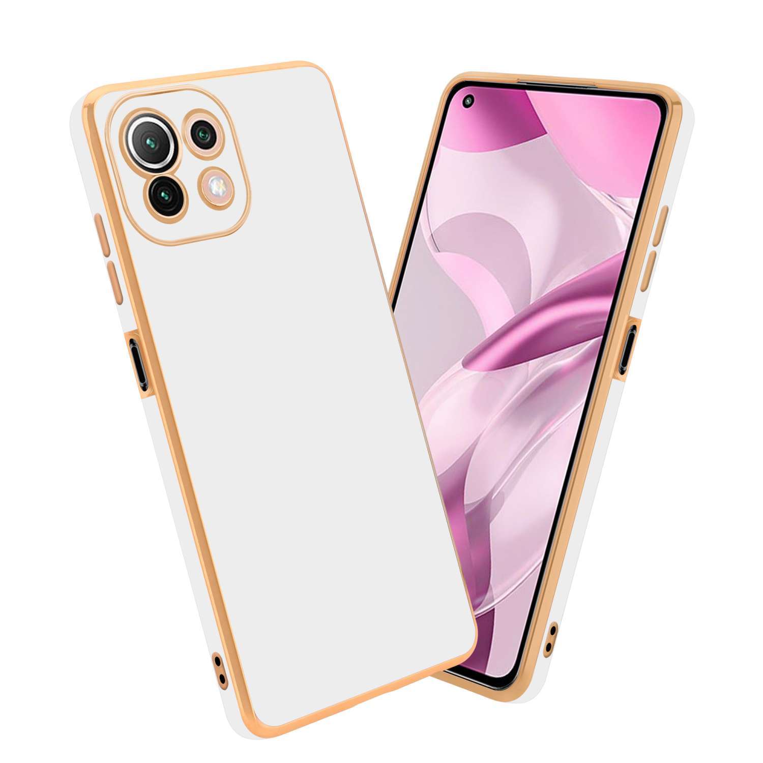 Etui ochronne Cadorabo do Xiaomi Mi 11 LITE (4G / 5G) / 11 LITE NE w kolorze błyszczącej bieli - złote etui z elastycznego silikonu TPU chroniące aparat fotograficzny