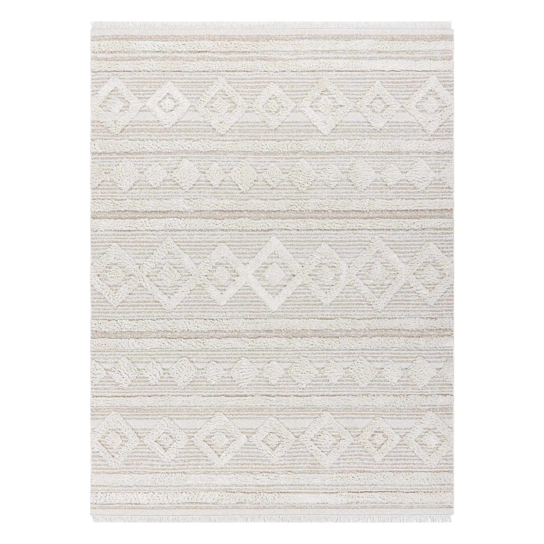 Dywan MOROC 22322 Romby, linie Ekologiczny, EKO SIZAL frędzle - strukturalny beż / krem beżowy 78x150 cm