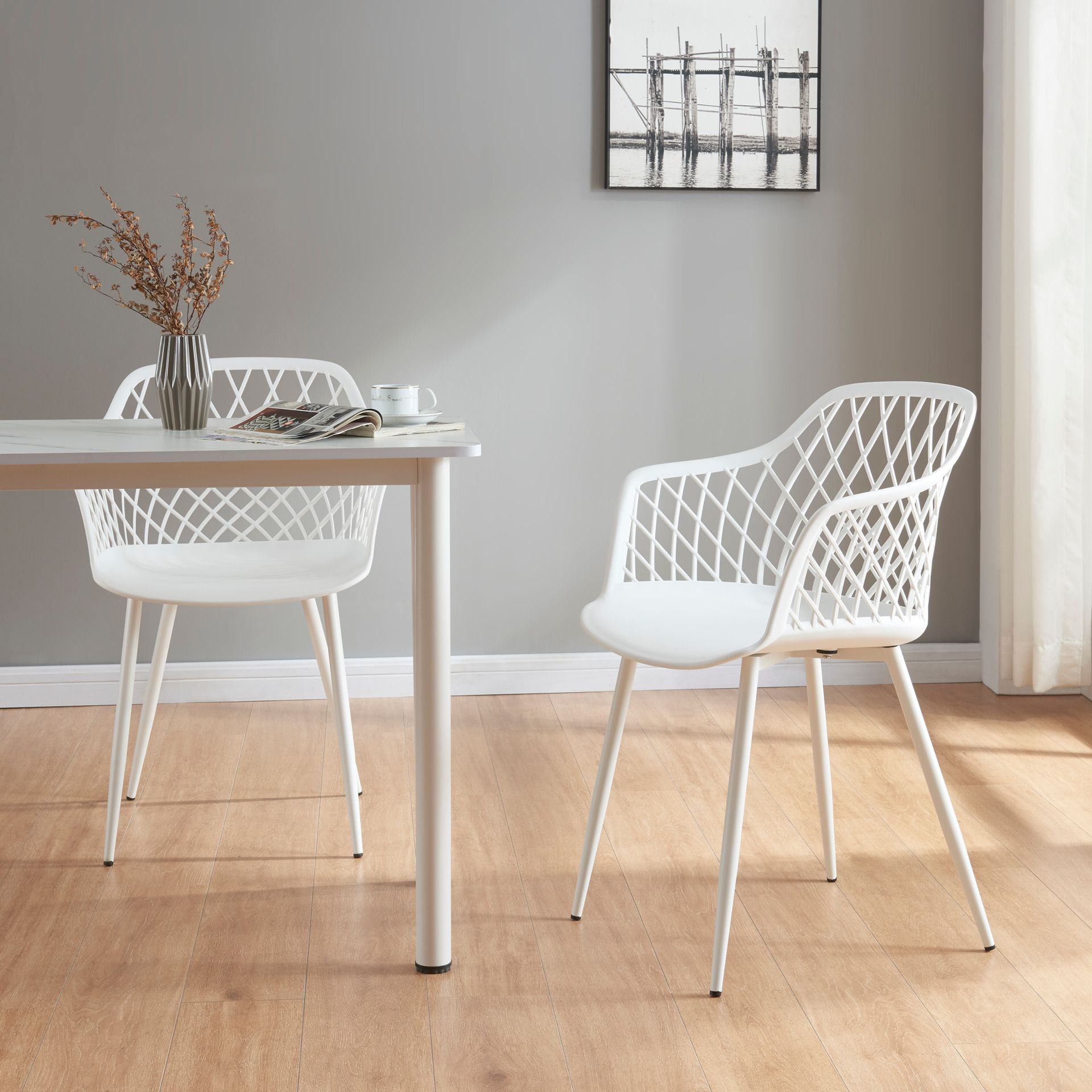 Krzesło do jadalni 'Kangasniemi' zestaw 2 sztuk metal plastik 82 x 56 x 52 cm biały