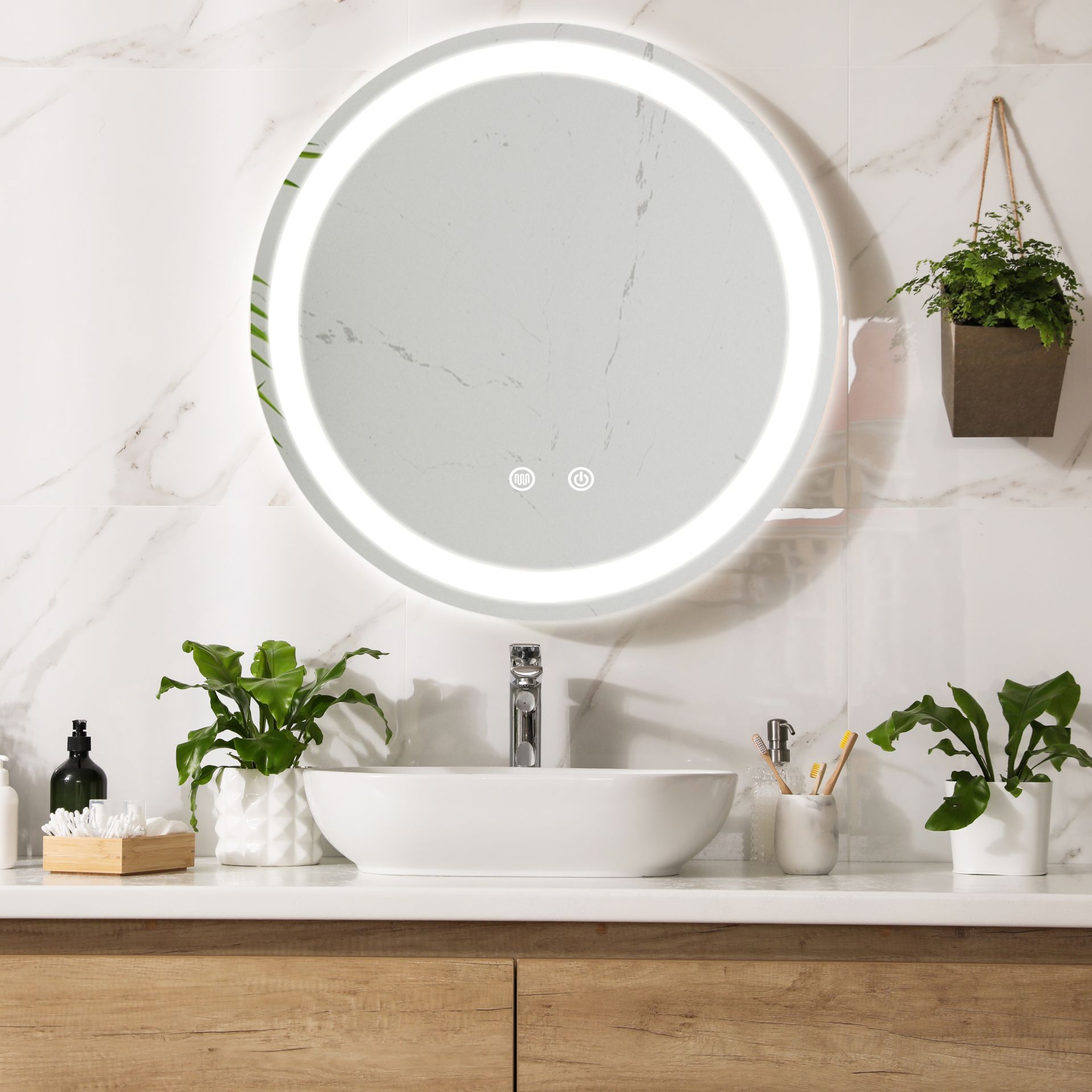 Lustro łazienkowe LED 'Maratea' Ø60cm 3 kolory światła Dotykowe i przeciwmgielne srebrne