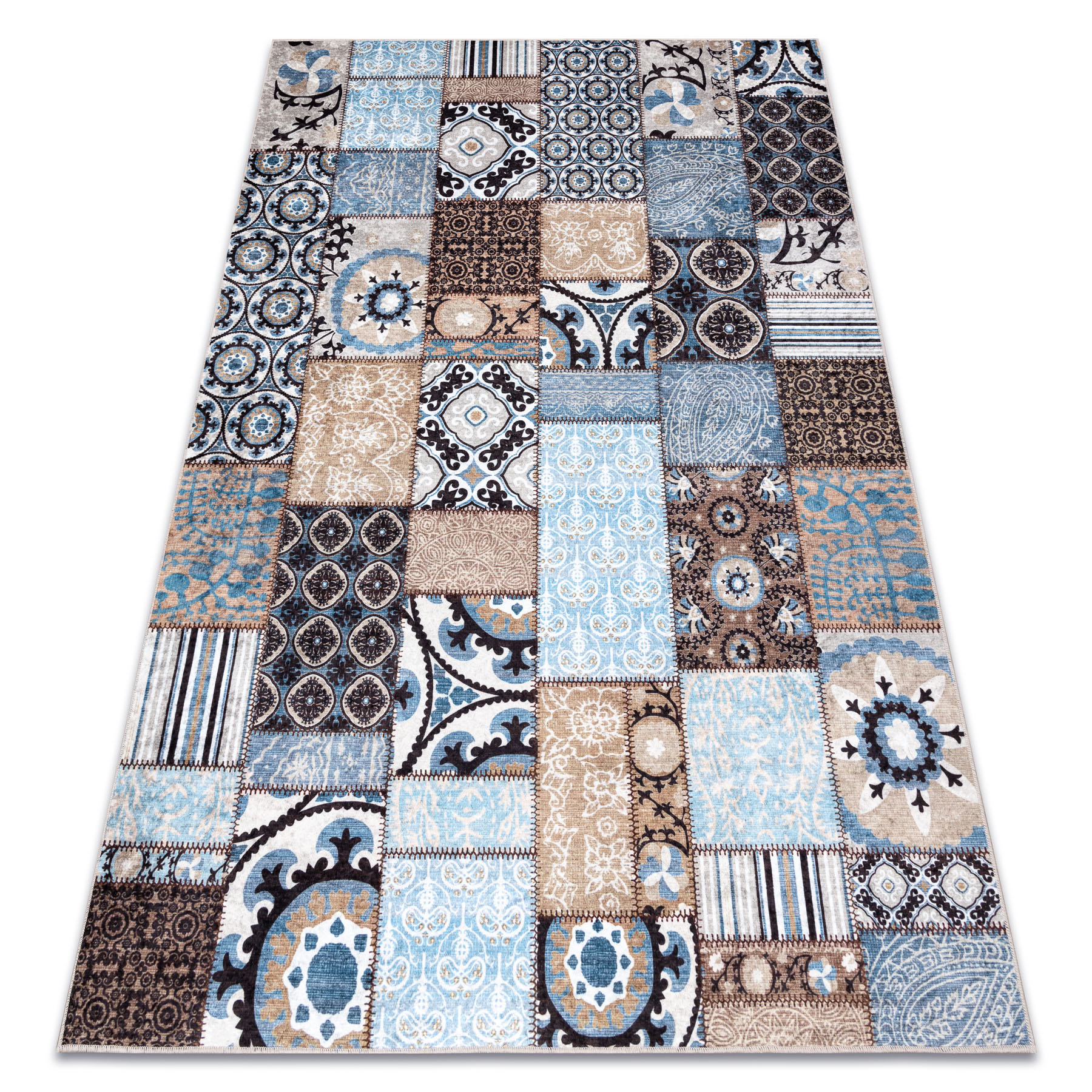 Dywan do prania MIRO 51913.802 Patchwork antypoślizgowy - niebieski / brązowy wielokolorowy 140x190 cm