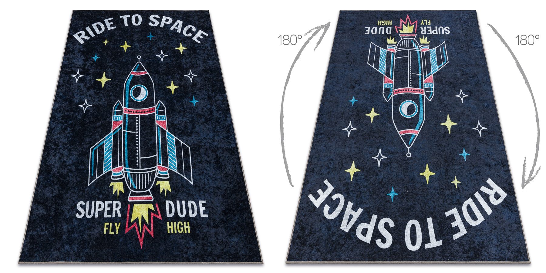 Dywan do prania JUNIOR 52069.801 Kosmos, rakieta dla dzieci, antypoślizgowy - czarny wielokolorowy 200x290 cm