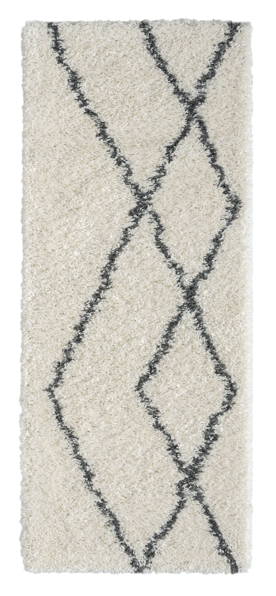 Dywan MY-RUG, dywan z wysokim włosiem Shaggy Luxe, 200x80, wzór w romby Scandi, biało-szary, wyjątkowo puszysty, bieżnik