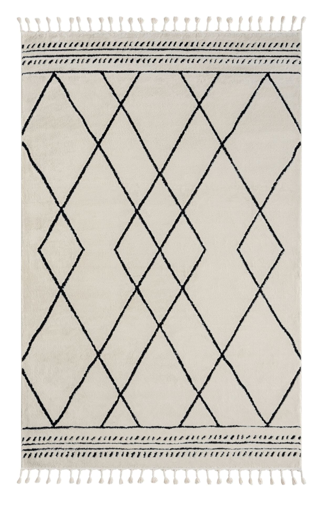 Dywan MY-RUG, Ella, 290x200, biały, dywan z wysokim włosiem, nowoczesny, marokański wzór, puszysty i miękki, wzór w romby Scandi, prostokątny