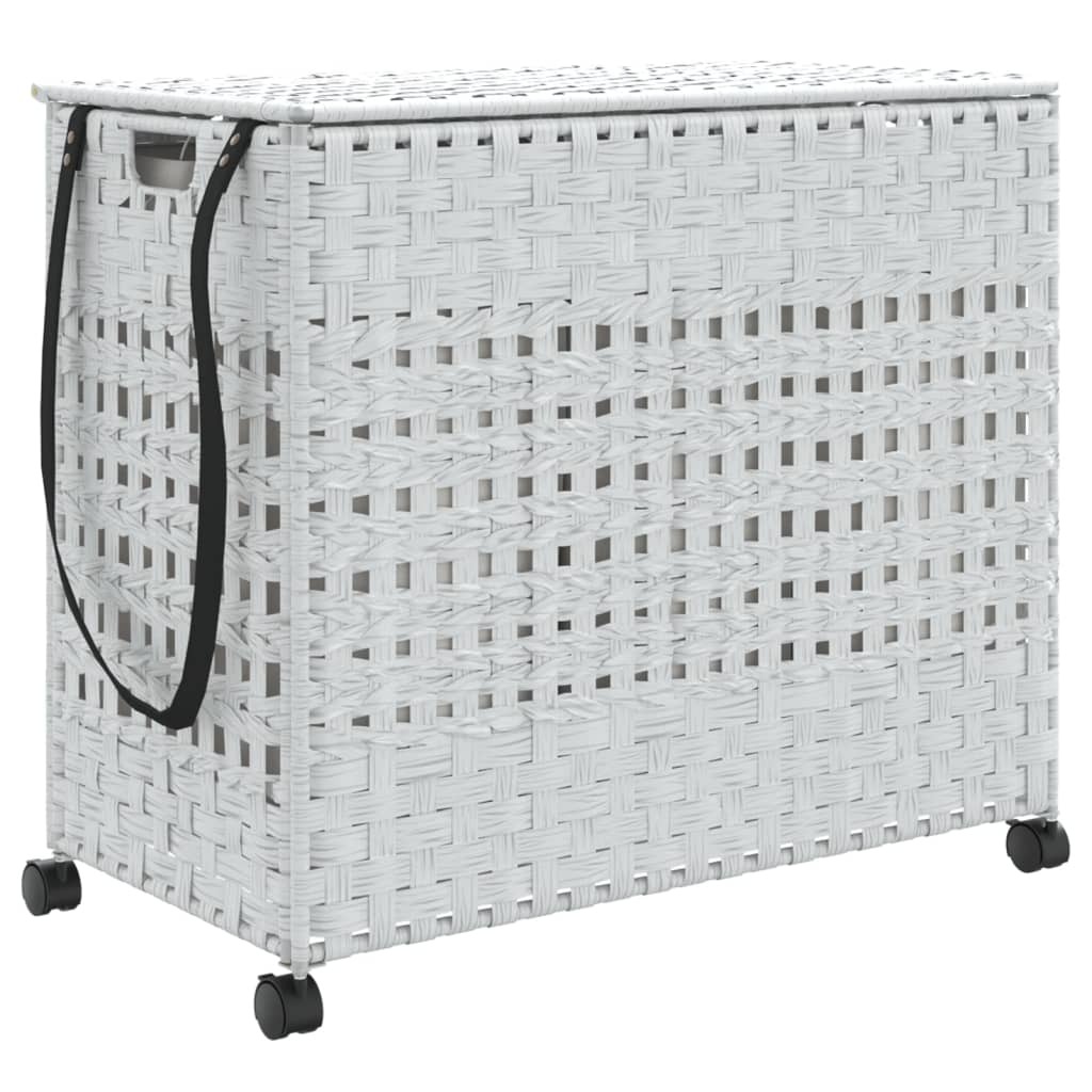 vidaXL Kosz na pranie z kółkami Biały 66x35x60 cm Rattan