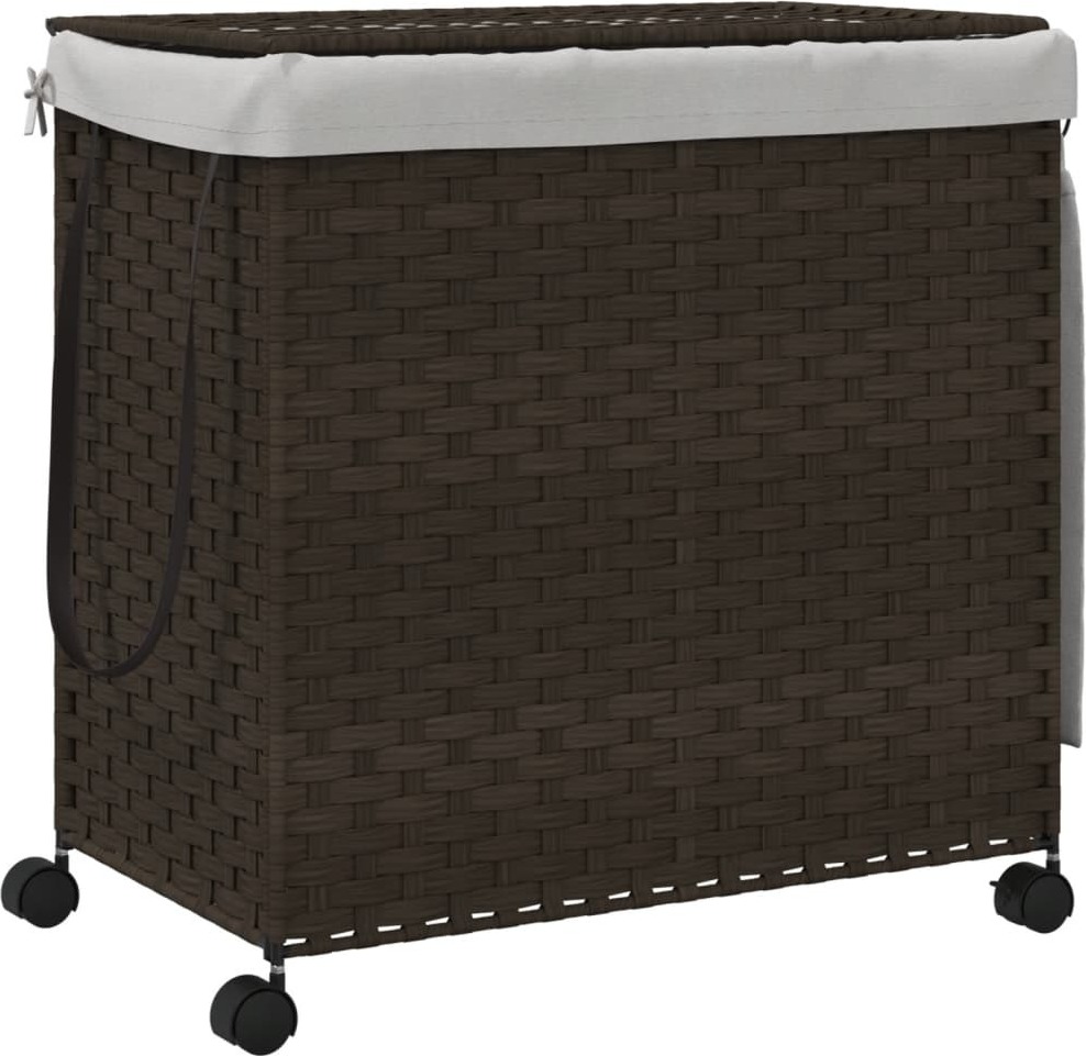 vidaXL Kosz na pranie z kółkami Ciemnobrązowy 60x35x60,5 cm Rattan