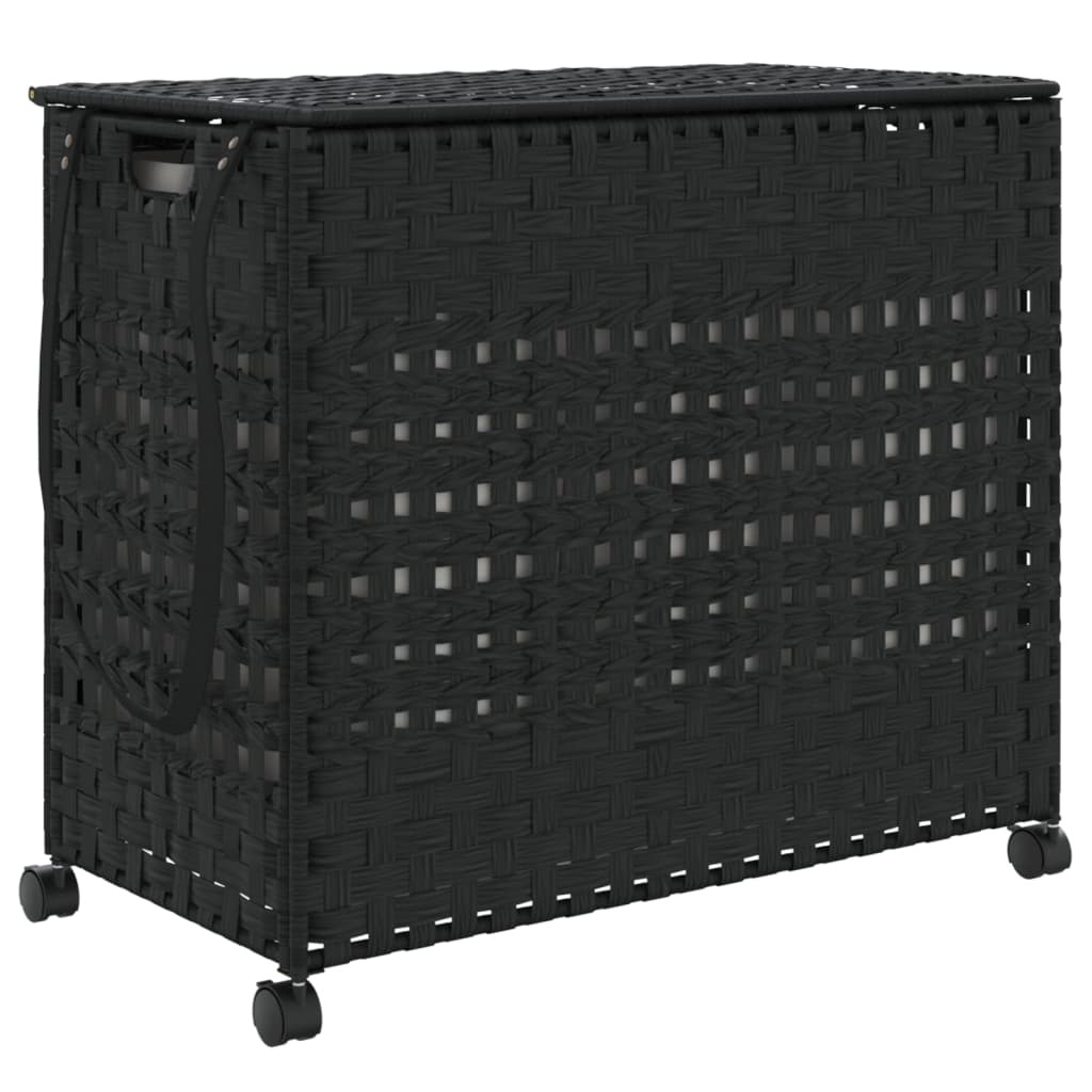 vidaXL Kosz na pranie z kółkami Czarny 66x35x60 cm Rattan
