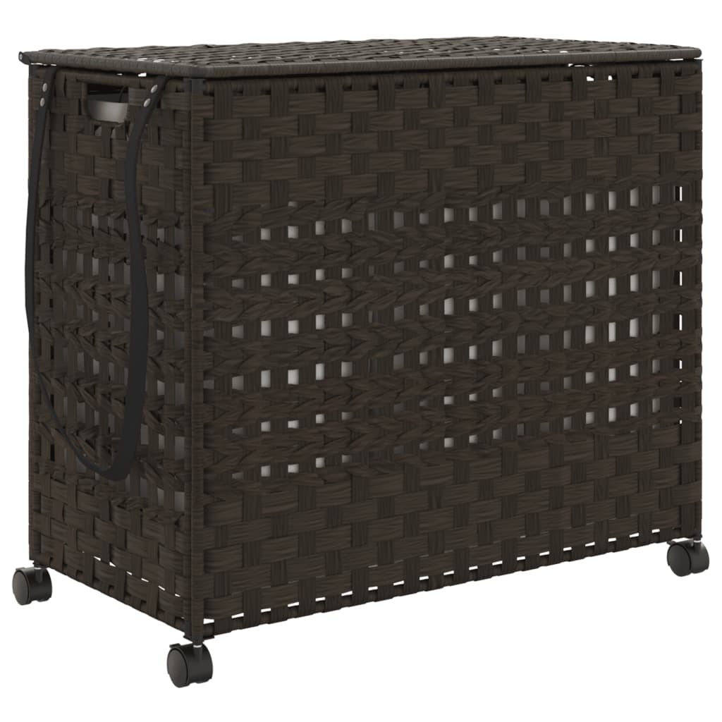 vidaXL Kosz na pranie z kółkami Ciemnobrązowy 66x35x60 cm Rattan