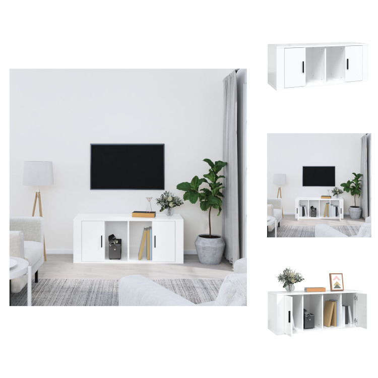 vidaXL Szafka pod TV biały wysoki połysk 100x35x40 cm materiał drewnopochodny - Meble TV