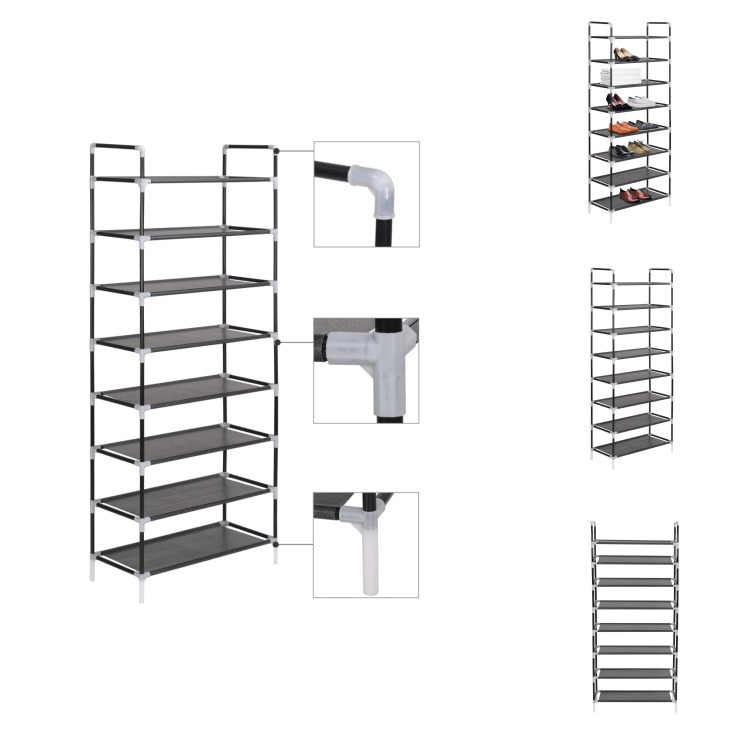 vidaXL Stojak na buty z 8 półkami z metalu i włókniny czarny - Stojaki i szafki na buty