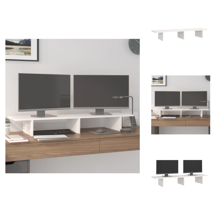 vidaXL Podstawa pod monitor biała 100x27x15 cm lite drewno sosnowe - Podstawa pod monitor komputerowy