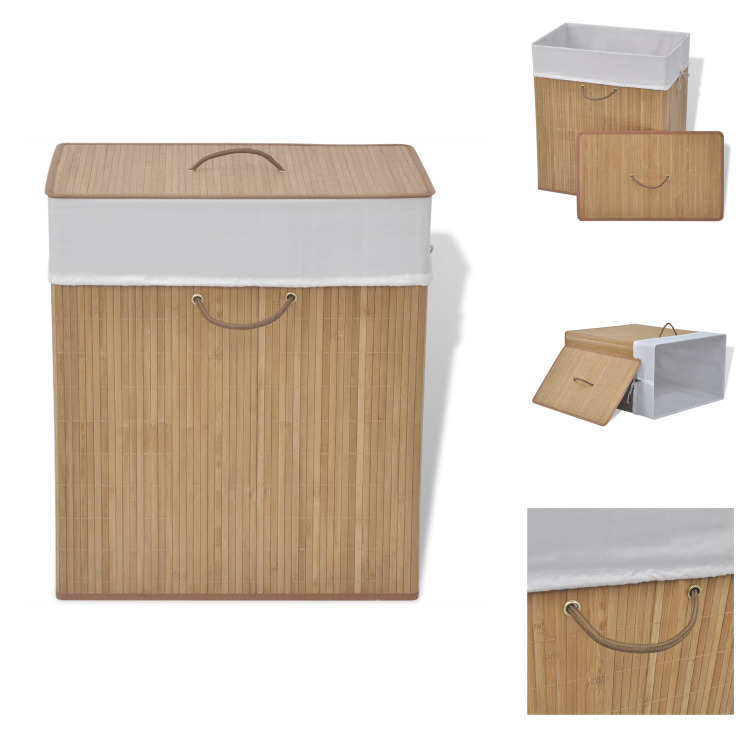 vidaXL Bambusowy kosz na pranie prostokątny naturalny - Kosze na pranie