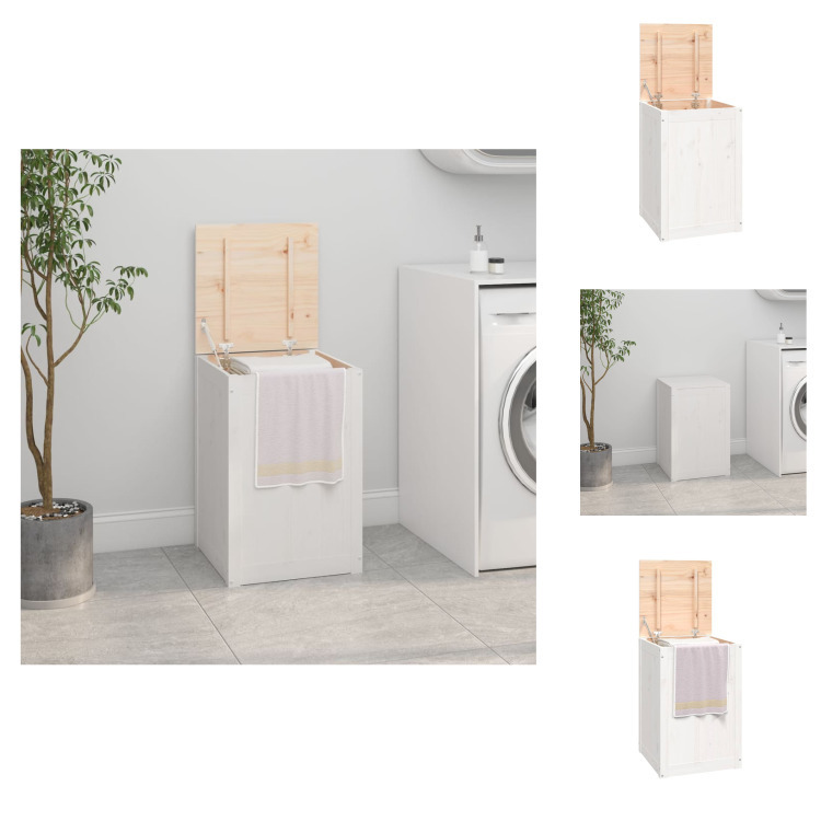 vidaXL Kosz na pranie biały 44x44x66 cm lite drewno sosnowe - Kosze na pranie