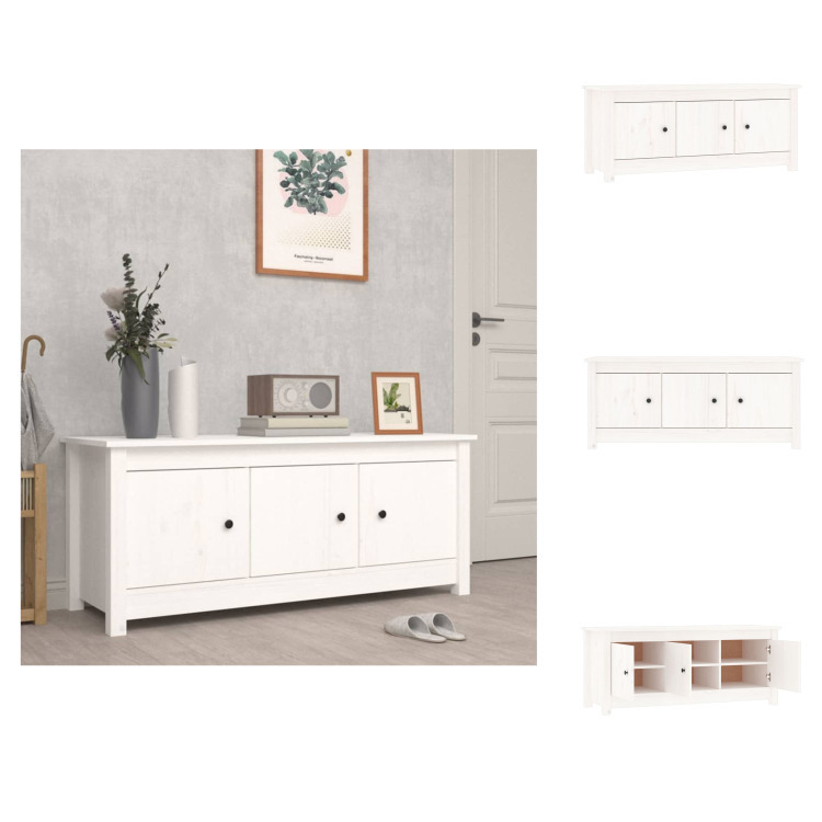 vidaXL Szafka na buty biała 110x38x45,5 cm lite drewno sosnowe - Stojaki i szafki na buty