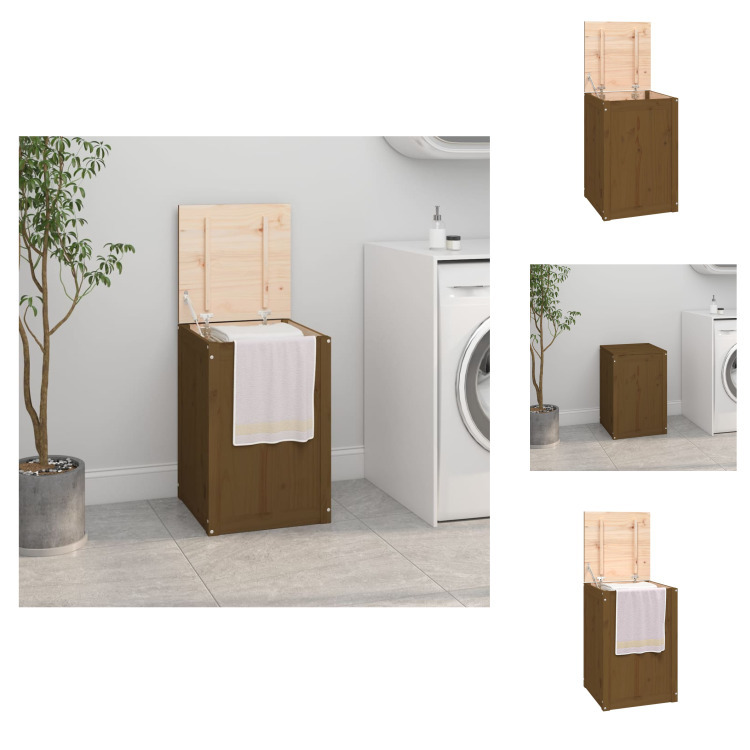 vidaXL Kosz na pranie miodowy brąz 44x44x66 cm lite drewno sosnowe - Kosze na pranie