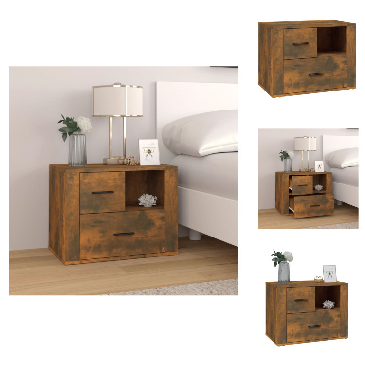 vidaXL Szafka nocna dąb wędzony 60x36x45 cm materiał drewnopochodny - Szafki nocne
