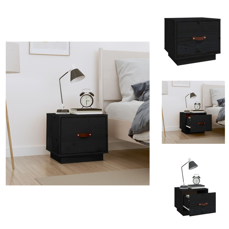 vidaXL Szafka nocna czarna 40x34x35 cm lite drewno sosnowe - Szafki nocne