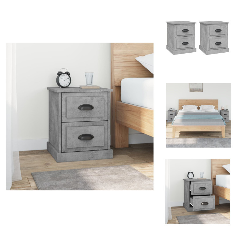 vidaXL Szafki nocne 2 szt. Betonowe szare 39x39x47,5 cm materiał drewnopochodny - Stoliki nocne