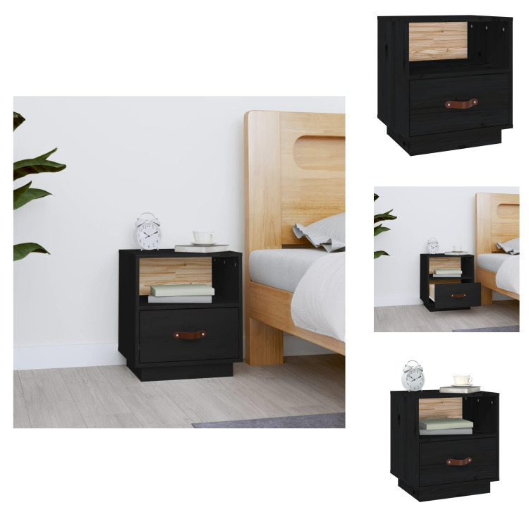 vidaXL Szafka nocna czarna 40x34x45 cm lite drewno sosnowe - Szafki nocne