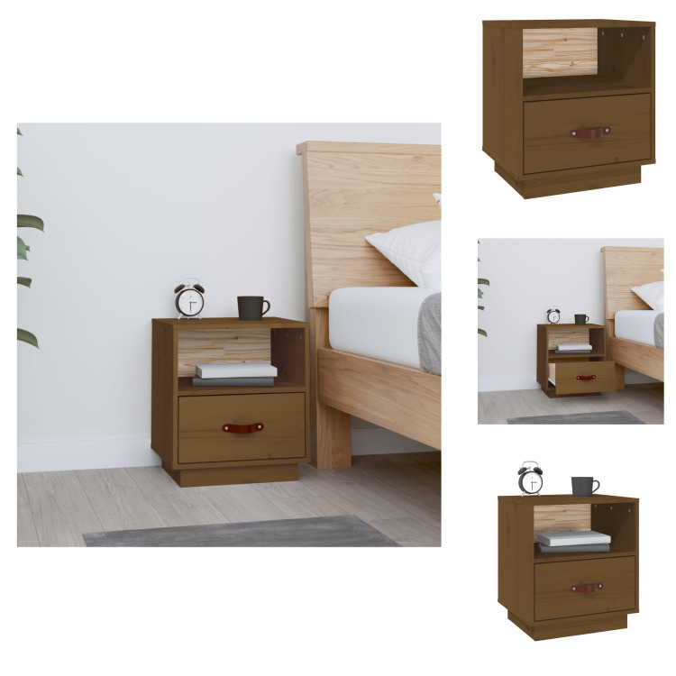vidaXL Szafka nocna miodowy brąz 40x34x45 cm lite drewno sosnowe - Szafki nocne