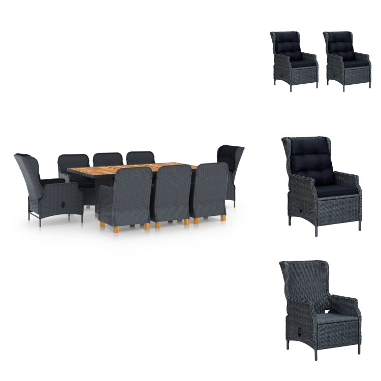 vidaXL 9-częściowy ogrodowy zestaw jadalniany z poduszkami z polirattanu ciemnoszary - Zestawy mebli ogrodowych
