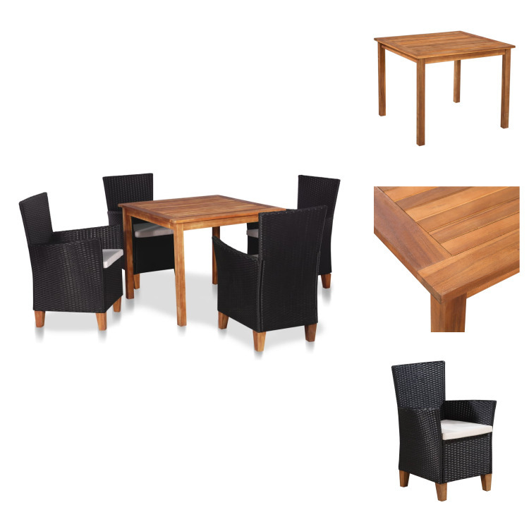 vidaXL 5-częściowy ogrodowy zestaw jadalniany z czarnego i brązowego rattanu - Zestawy mebli ogrodowych