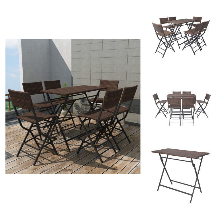 vidaXL 7-częściowy ogrodowy zestaw jadalniany składany stalowy polirattan brązowy - Zestawy mebli ogrodowych