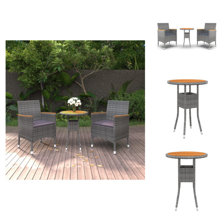 vidaXL 3-częściowy ogrodowy zestaw jadalniany z szarego rattanu - Zestawy mebli ogrodowych