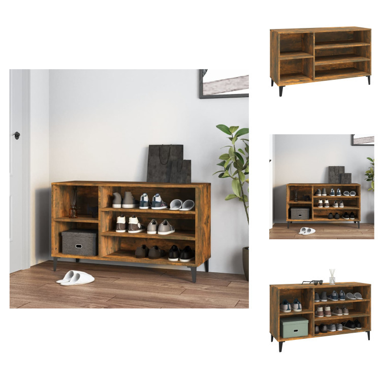 vidaXL Stojak na buty dąb wędzony 102x36x60 cm materiał drewnopochodny - Stojaki i szafki na buty