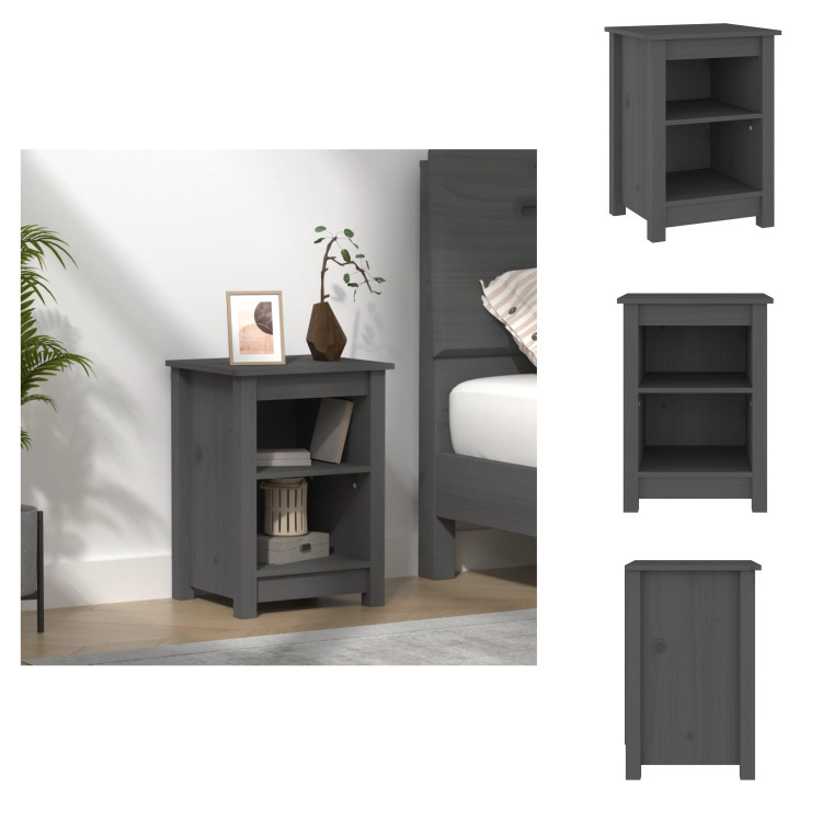 vidaXL Szafka nocna szara 40x35x55 cm lite drewno sosnowe - Szafki nocne