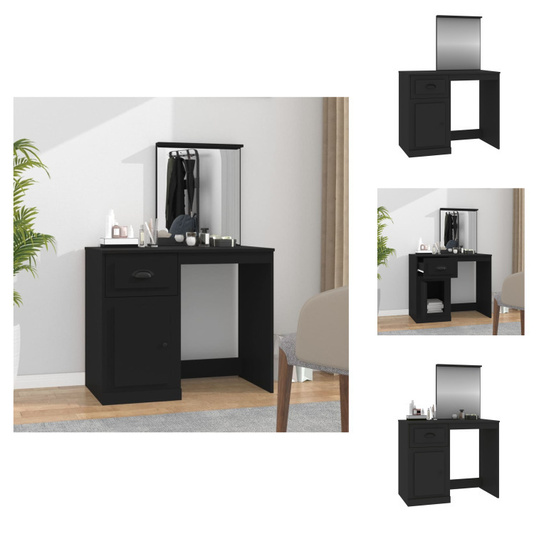 vidaXL Toaletka z lustrem czarna 90x50x132,5 cm materiał drewnopochodny - Toaletki