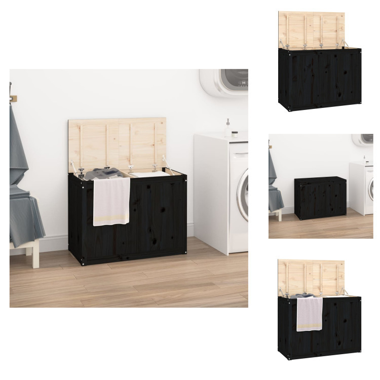 vidaXL Kosz na pranie czarny 88,5x44x66 cm lite drewno sosnowe - Kosze na pranie