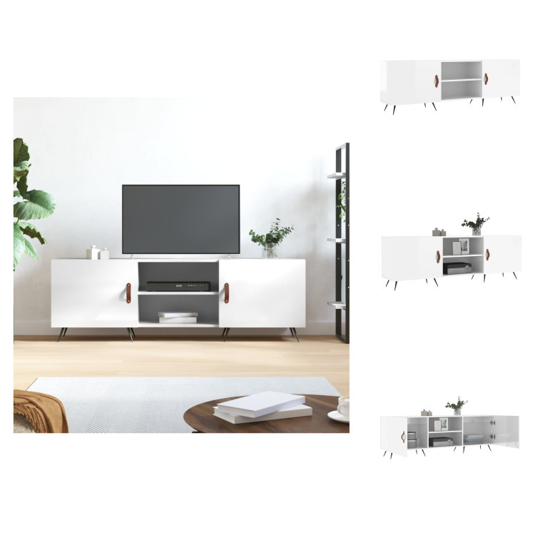 vidaXL Szafka pod TV biały wysoki połysk 150x30x50 cm materiał drewnopochodny - Meble TV