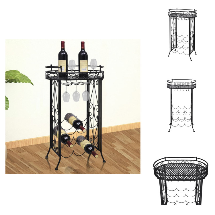 vidaXL Stojak na wino na 9 butelek z uchwytem na kieliszki metalowy - Stojaki na wino