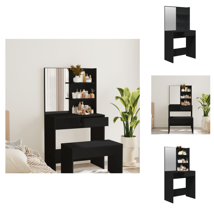 vidaXL Toaletka z lustrem czarna 74,5x40x141 cm - Toaletki