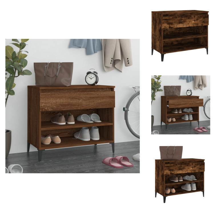 vidaXL Stojak na buty dąb wędzony 70x36x60 cm materiał drewnopochodny - Stojaki i szafki na buty