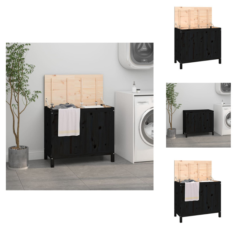 vidaXL Kosz na pranie czarny 88,5x44x76 cm lite drewno sosnowe - Kosze na pranie
