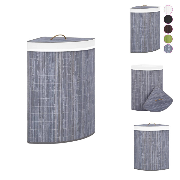 vidaXL Narożny kosz na pranie bambusowo-szary 60 L - Kosze na pranie