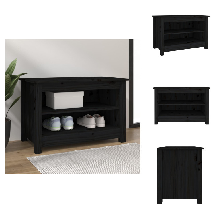 vidaXL Ławka na buty czarna 70x38x45,5 cm lite drewno sosnowe - Stojaki i szafki na buty