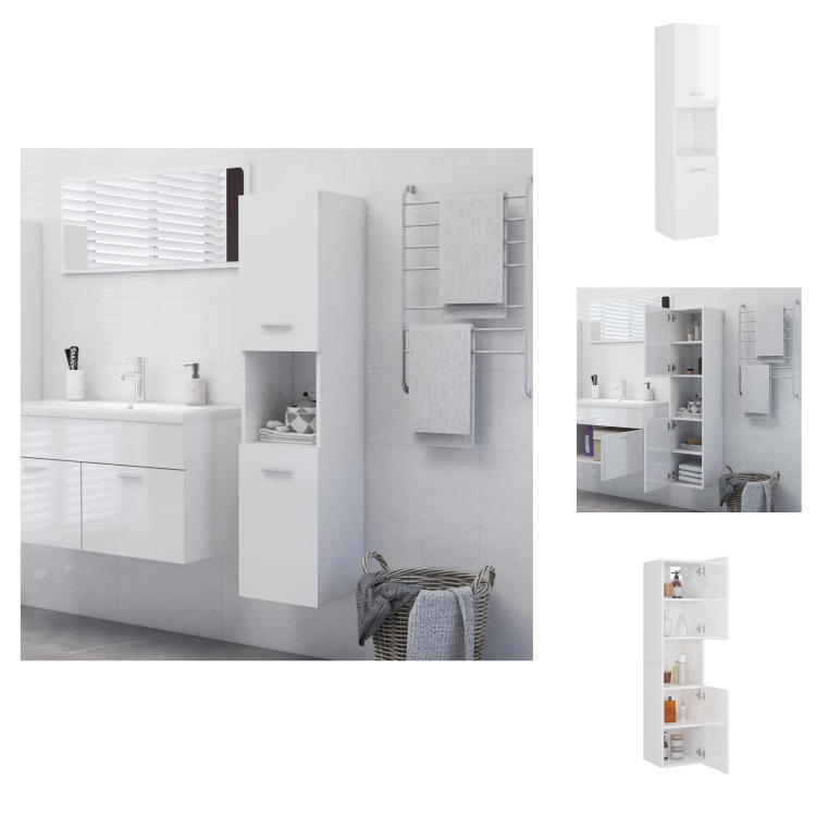 vidaXL Szafka łazienkowa biały wysoki połysk 30x30x130 cm materiał drewnopochodny - Zestawy mebli łazienkowych