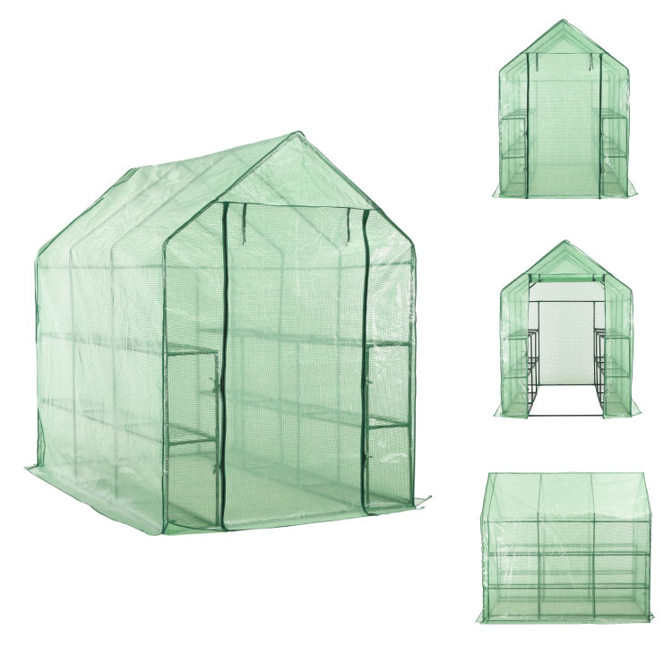 vidaXL Szklarnia Walk-in z 12 półkami stalowymi 143 x 214 x 196 cm - Szklarnie