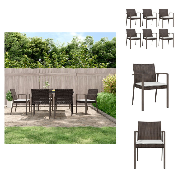 vidaXL Krzesła ogrodowe z poduszkami 6 szt. Brązowy 56,5x57x83 cm Poly Rattan - Krzesła ogrodowe