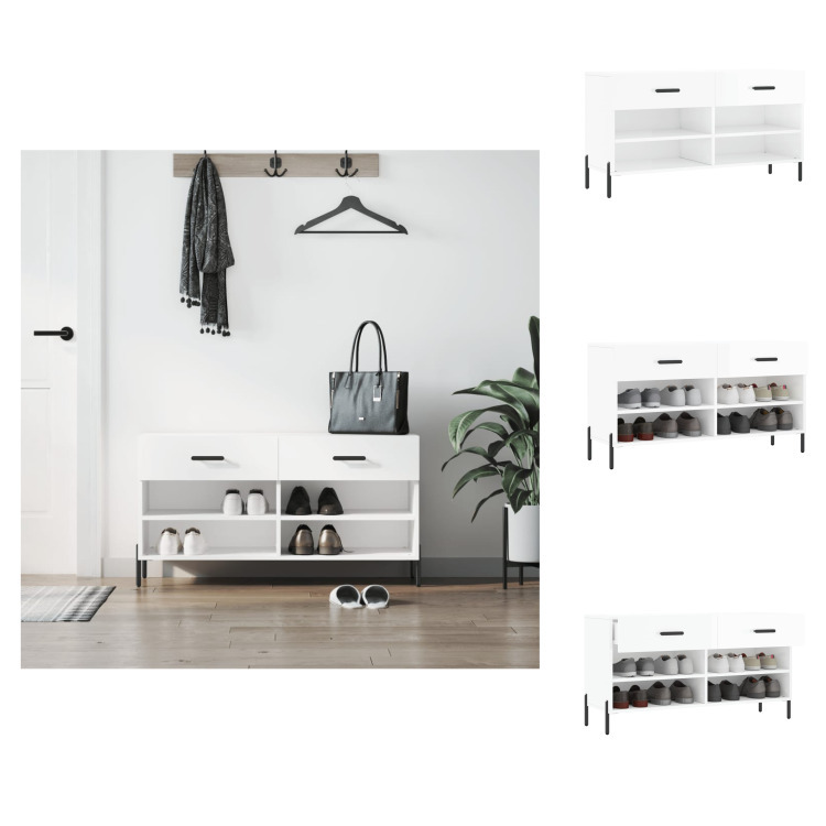 vidaXL Ławka na buty biały wysoki połysk 102x35x55 cm materiał drewnopochodny - Stojaki i szafki na buty