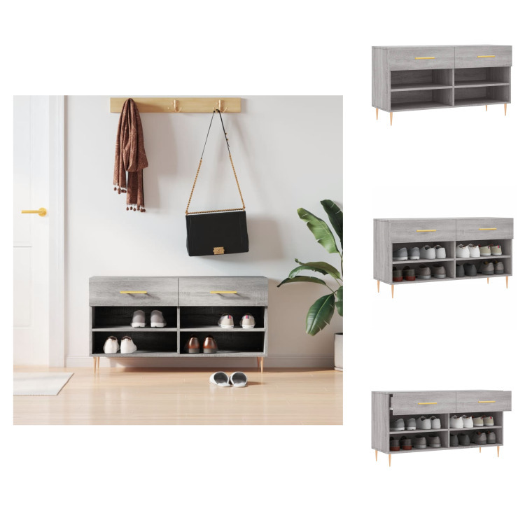 vidaXL Ławka na buty szara Sonoma 102x35x55 cm materiał drewnopochodny - Stojaki i szafki na buty