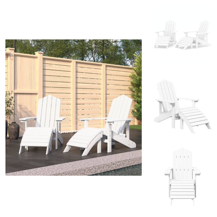 vidaXL Krzesła ogrodowe Adirondack 2 szt. ze stołkami HDPE białe - Krzesła ogrodowe