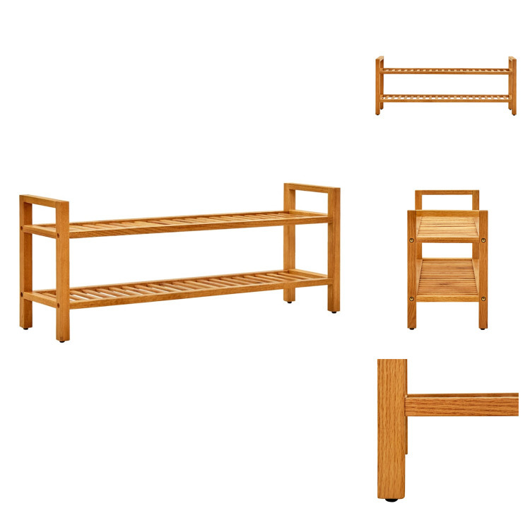 vidaXL Stojak na buty z 2 półkami 100x27x40 cm lity dąb - Stojaki i szafki na buty