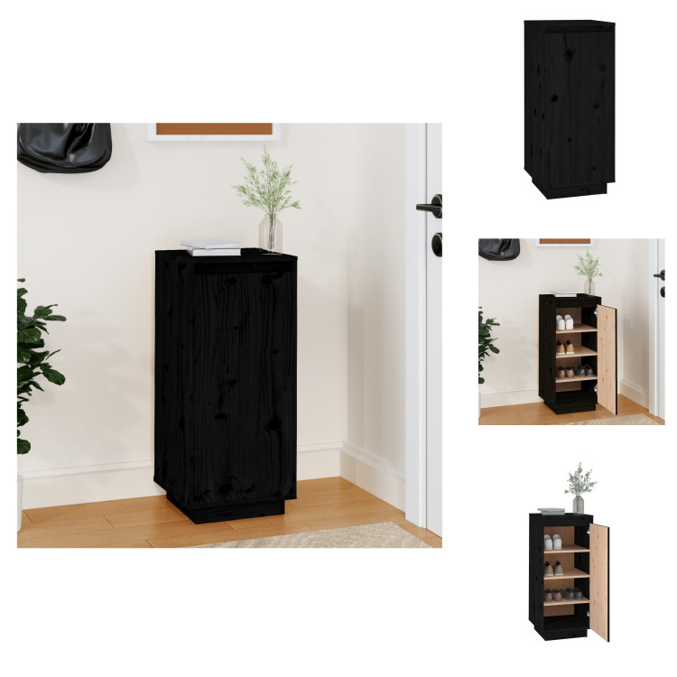 vidaXL Szafka na buty czarna 35x35x80 cm lite drewno sosnowe - Stojaki i szafki na buty