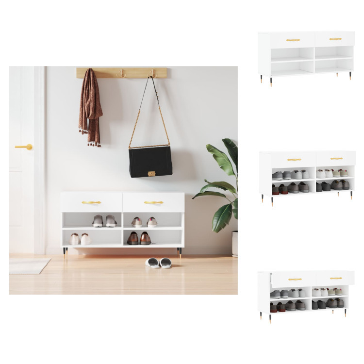 vidaXL Ławka na buty biała 102x35x55 cm materiał drewnopochodny - Stojaki i szafki na buty