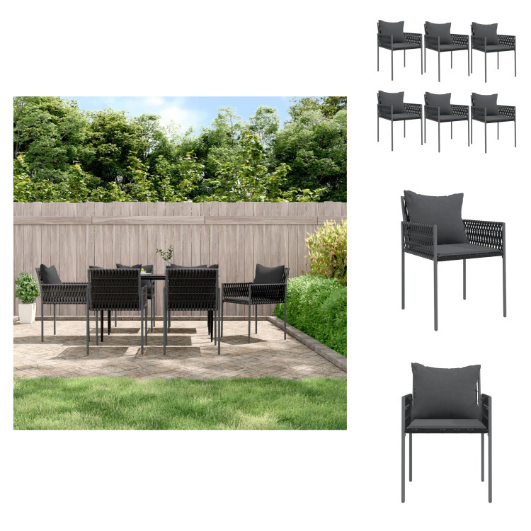 vidaXL Krzesła ogrodowe z poduszkami 6 szt. czarny 54x61x83 cm polirattan - Krzesła ogrodowe